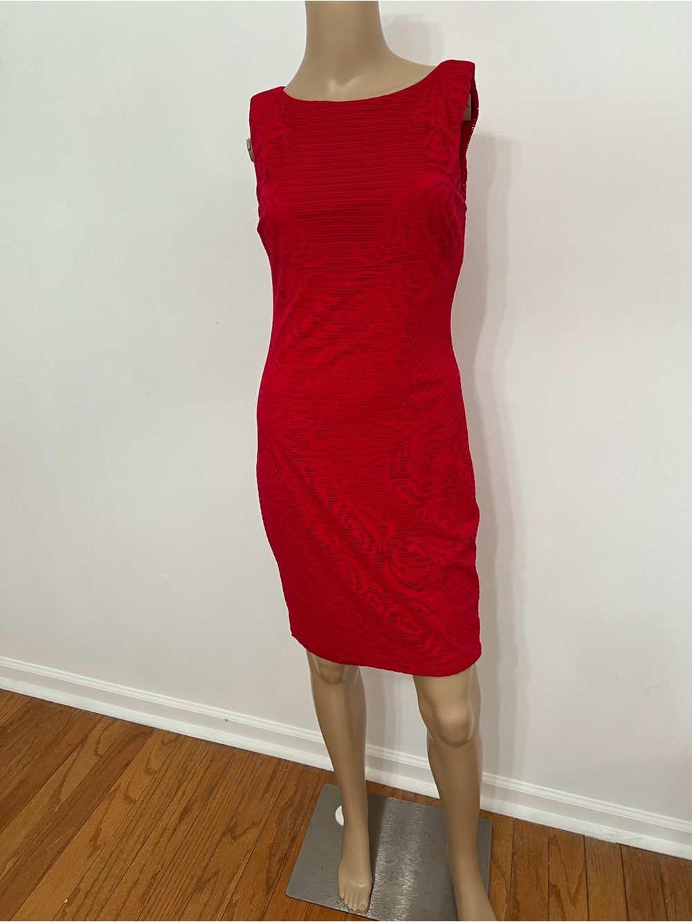 Cache Red Textured Midi Sheath Dress